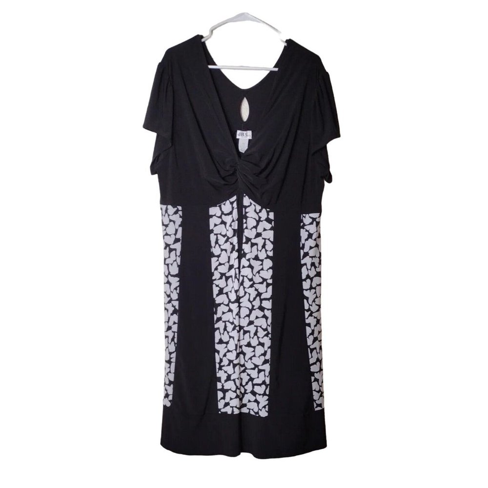 JBS Women Dress Midi Knotted Vneck Short Sleeve Butterfly Print 22W